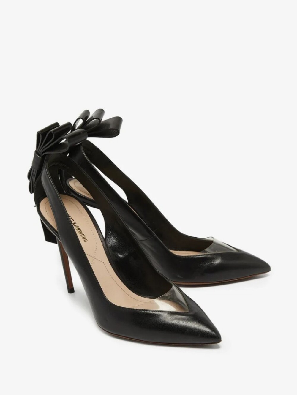 New Nicholas Kirkwood Black Leather Bow Detailed Heels